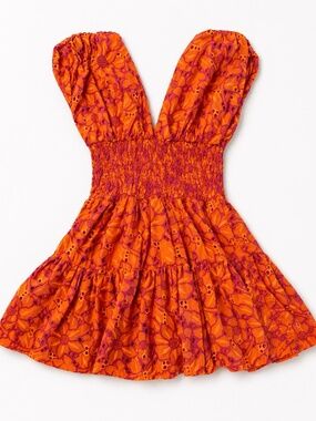 Waimari Colombian Designer Orange Embroidered Mini Dress – Size S